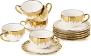 Espresso Cups and Saucers, 2.5 Oz Porcelain Espresso Cups Set of 6, Ceramic Coff