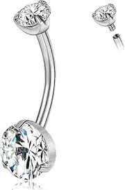 [PunkTracker] Titanium Belly Button Ring, Internally Threaded 8/10/12/14mm Long Belly Rings for Big Navel, Hypoallergenic Belly Button Piercing Belly Rings for Women Men