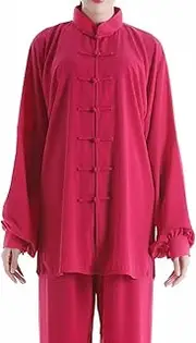 [JFBTHI] Men and Women's Tai Chi Uniform Chinese Traditional Cotton Plus Silk Button Stand Collar Martial Arts Suits Long Sleeve Morning Exercises Kung Fu Clothing Soft and Breathable Summer,004,XXL