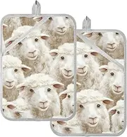 Kitchen Pot Holders Heat Resistant Cartoon Sheep White Potholders for Kitchens with Pockets Hotpads Oven Mitts 2 Pack