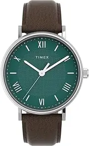 [Timex] Men's Mens Southview Silver-Tone Case, Brown Leather Strap TW2V91500 Dress Watch, Green, 41mm