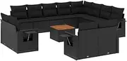 vidaXL - 13 Piece Modular Garden Sofa Set with Cushions - Black Poly Rattan - Outdoor Lounge Furniture with Storage Seats and Foldable Side Tables for Patio, Terrace, Backyard