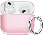 Aircawin for Airpods 3 Case Clear,Full Protective Clear Case for Airpods 3rd Generation Case Cover 2021,Shockproof Soft Transparent TPU Case for Airpods 3 Charging Case with Carabiner Keychain-Pink