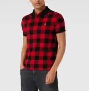 Ralph Lauren Men's SZ XL-Big RED BLACK CHECK Tartan Mesh Polo Shirt