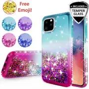 For iPhone 11 (6.1") Cute Girls Motion Liquid Glitter Bling Bumper Case + Screen