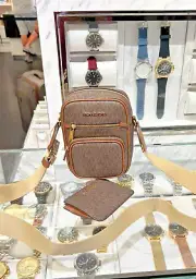 Michael Kors Jet Set Small NS Pocket Crossbody Bag & Coinpouch Wallet (Brown)