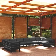 10 Piece Garden Lounge Set with Cushions Black Pinewood vidaXL