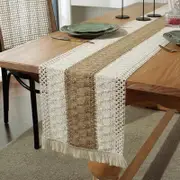 Hemp rope woven belt tassel drainage shrinkproof soft wrinkle resistant kitchen decorative cloth tablecloth（Middle coffee）