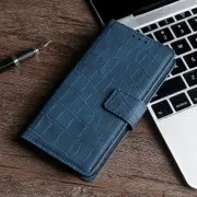 For Sony Xperia XZ Premium Skin Feel Crocodile Texture Magnetic Clasp PU Leather Phone Case Blue