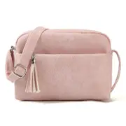 Lightweight Shoulder Purse Top Zipper Tassel Accent Small Triple Zip Cross Body Bag Handbag - Pink