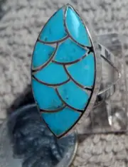 New Turquoise inlay Ring by Native American Zuni Carol Haloo size 5