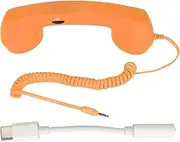 3.5mm Telephone Handset, Vintage Cell Phone Receiver Mic Microphone Speaker, with 3.5mm to USB C Adapter, Retro Handset for Cell Phone (Orange)