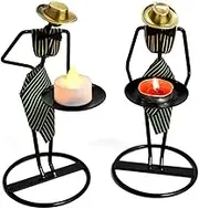 Whistling Kettle， 4pcs Nordic Metal Candlestick Abstract Character Waiter Sculpture Candle Holder Handmade Figurines Home Decoration