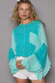 POL Round Neck Contrast High-Low Top for Stylish Comfort