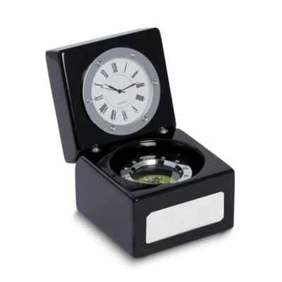 NEW Bey-Berk Black Lacquer Finish - Hinged Lid Compass and Clock Box