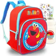 Backpack for Kids - Bundle with 16” Sesame Street School Backpack Plus Water Bottle, Tattoos, More | Elmo School Bag for Boys, Girls Set, Multicolor, Sesame Street Backpack for School,