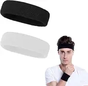 XUKZIMA 2 Pcs Sport Sweat Headbands for Men Women Sweat Head Bands Hair Band for Athletic Running Cycling Exercise Gym Basketball Football (white and black)