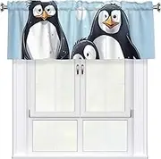 LHBWCVN Cute Penguins Valances for Windows, Rod Pocket Window Treatment Drapes Farmhouse Kitchen Curtains Short Blackout Window Curtains for Living Room Bedroom Decor 54x18 Inch