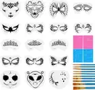 31 Pieces Face Stencils Kit, 17 Reusable Large Face Paint Stencils, 4 Small Stic