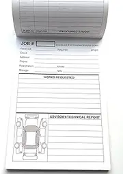 Repair Job Cards x100 Garage Workshop Job Time Sheet Pad Works Cards MOT 100 Sheets Two Sided with Car Image