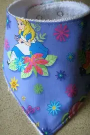 Handmade bandana bib- Alice in Wonderland on lilac