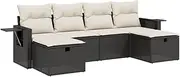 vidaXL Outdoor Garden Sofa Set - 6 Piece Modular Black Poly Rattan with Washable Cushions for Patio/Deck