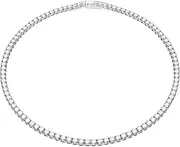 [Swarovski] Matrix Tennis Necklace and Stud Earrings Set, White Round-Cut Crystals in a Rhodium-Plated Setting, from the Matrix Collection, Medium, Rhodium plated,Zirconia, Crystals