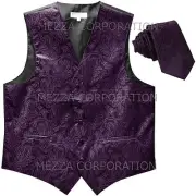New Men's Vesuvio Napoli Paisley Tuxedo Vest 2.5" Skinny Necktie Dark purple