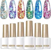 Glitter Gel Polish, 6 Pack Sparkly Gel Polish Kit, Shimmer Manicure Varnish, Soak off Top Coat, Women Makeup Accessories for Women