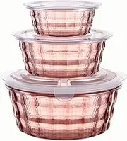 Taiuloo Set of 3 Salad Bowls With Lids & Handles, Food Storage Containers for Meal Prep and Lunch, BPA Free Plastic Serving Bowl Set, Pink