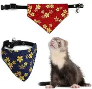 2 Pack Ferret Collar with Bell - Adjustable 4 to 7.9 Inches Safety Quick Release Collar Buckle Ferret Bandana Triangle Bibs Scarf Soft Cotton Sakura Cloth for Ferret Rabbit Small Animals Kitten Puppy