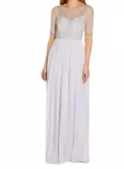 Adrianna Papell Beade Mesh, Chiffon Long Mob Gown Serenity Womens SZ 16,New…