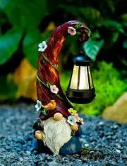 Gnome Garden Decor Statue Solar Gnomes Decorations for Yard with Lantern Ligh...