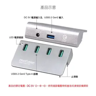 伽利略 USB3.2 Gen2 4埠 Hub 鋁合金 無變壓器(H418S-WH)