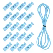 25 Pcs Double Hole Cord Locks with Elastic Cord, Light Blue