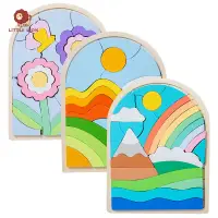 在飛比找蝦皮購物優惠-【小獅子】彩虹配對拼圖 木製兒童卡通立體彩虹拼圖 訓練專注力