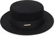 [Vikodah] Classic Porkpie Fedora Wool Felt Hat - Womens Mens Black Manhattan Hats Panama Jazz Hat S/M