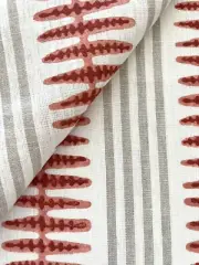 THIBAUT "INDO STRIPE/Sunbaked" Red clay & Natural- block printed linen-26.5"SQ