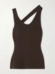 [COURREGES] COURREGES - Asymmetric Embroidered Ribbed Stretch Cotton-jersey Tank - Brown - x small x small Brown