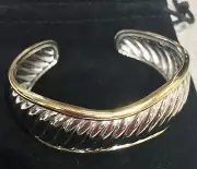 NEW 18kYellow Gold over Sterling Silver Oversized Textured Bangle 18cm