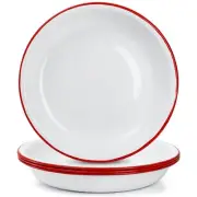 Set of 4 Enamel Dinner Plates, 10 Inch Round Enameled Camping Plate with Red