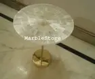 12" Selenite Corner Side Table Top Handmade Natural Gemstones Work