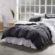 MyHouse Pure European Linen Quilt Cover Set - Charcoal - Double
