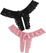 [Floerns] Women's Plus Size 2 Pack Lace Seamless V-Strings Thong Panties Set Multi 1XL