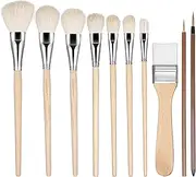 [Ptwola] 10 Pieces Pottery Glaze Brushes Ceramic Acrylic Mop Brush Pottery Clay Tools Watercolor Fan Paintbrush Goat Hair Blending Brush Sets for Oil Pottery Painting Carving Art Supplies