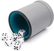 Dice Felt Lined PU Leather Dice Cup with 6 Dice, Felt Lined Interior Quiet Shaker for Yahtzee Game