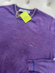 ETRO Milano Pullover Wool Knit Logo Crew Neck Purple Sweater Men's L Size