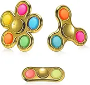 3 Pack Pop Fidget Spinner, Simple Fidget Popper Spinner, Push Pop Bubble Fidget Spinner, Fidget Finger Spinner for Stress Relief Sensory Toys for Children-Gold