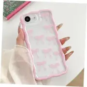 for Pink Bow Case, Clear Cute Pink Phone Case Curly Wavy iPhone 16e Ribbon Bow