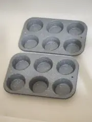 Lot of 2 Steel 6 Cup Muffin Cupcake Pan Bakeware Mini Pie Oven Tray Tin